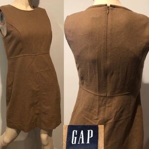 Vtg 90s Y2K GAP Wool Blend Camel Brown Sleeveless Sheath Mini Jumper Dress~4